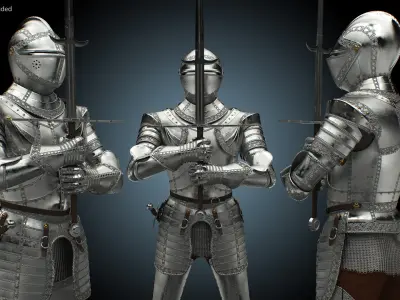 Polished Plate Armor with Zweihander Rigged for Cinema 4D 3D model
