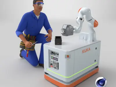  Engineer Repairing Robot KUKA KMR Iiwa 