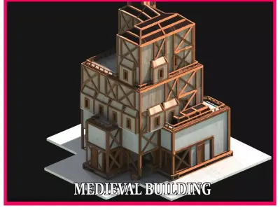 Medieval Low Poly Building Castle Wooden Village Stone House 12 Low-poly 3D model