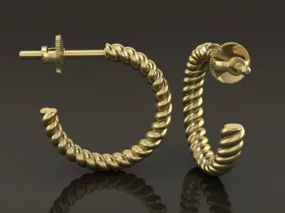 Earring Hoop Rope Twist Opened Back 11MM DIAMETER  3D print model