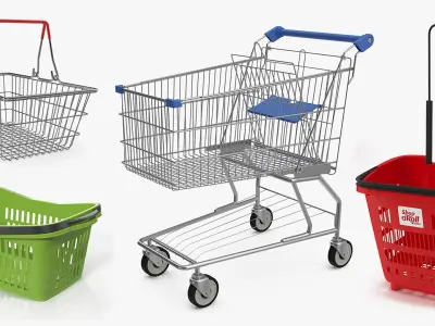 Shopping Baskets and Trolley Collection 8 3D model