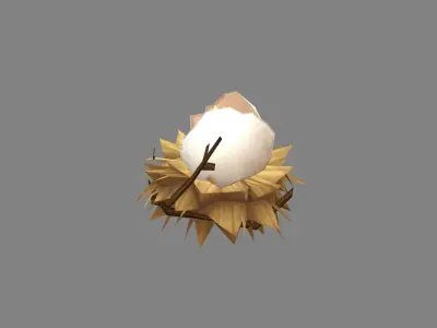 Cartoon bird nest - fledgling - chicks in the nest Low-poly 3D model