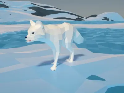 Snow fox stylized lowpoly Low-poly 3D model