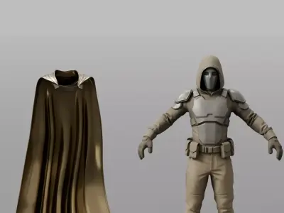 Hooded Tactical Operative With Cape Low-poly 3D model
