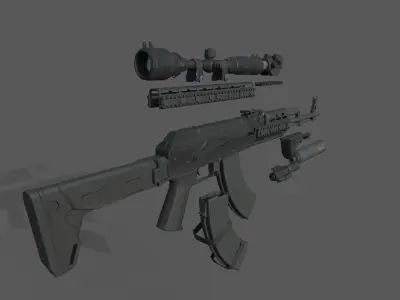 Customizable AKM rifle LowPoly PBR  Low-poly 3D model