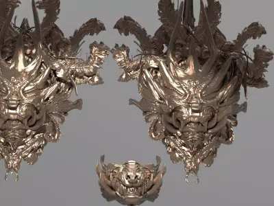 King Dragon Asian Shield Design 2 versions with mask  3D model