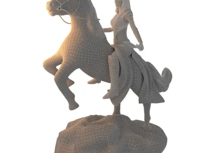 Warrior girl statue Low-poly 3D model