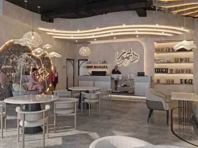  High quality modern coffee shop 3D scene with two meeting rooms 3D model