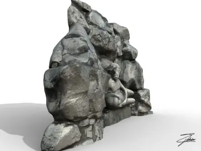 Statue 6 of jesus in rock Low-poly 3D model
