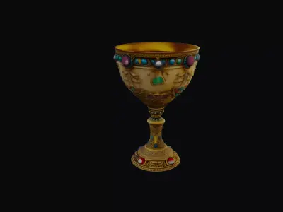 Ancient Mythical Goblet with Intricate Gemstone Inlays 3D model