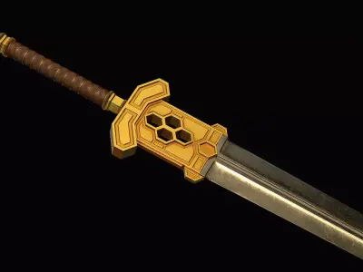 Dwarven golden greatsword Low-poly 3D model