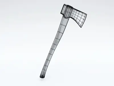 Axe - Forged head with wooden handle 3D model