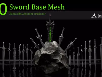  50 Sword Base Mesh Clean UV  and IMM brush and ABR brush 3D model