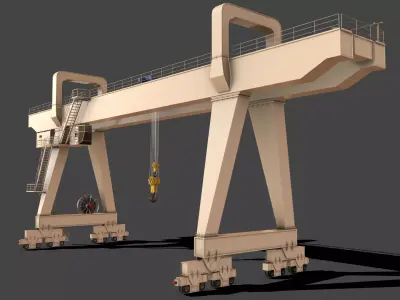 PBR Double Girder Gantry Crane V2 - White Low-poly 3D model
