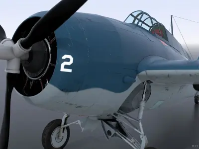 F4F-3 WILDCAT VMF-222 Low-poly 3D model
