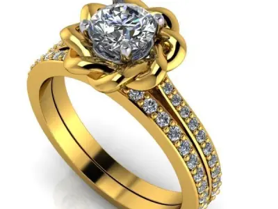 Contemporary antique classic flower ring side accent stones 3D print model