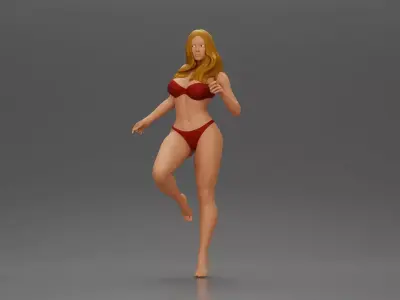 Stylized female figure posed dynamically in minimal attire 3D print model