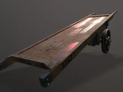 Wooden Hand Cart Low-poly 3D model