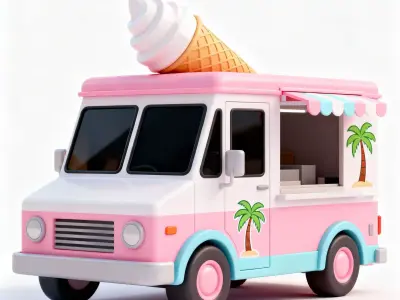 Stylized Ice Cream Truck 3D Model Low-poly 3D model