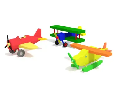 Low Poly Cartoon Toy Airplanes Pack 3D Model Collection