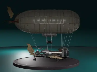 airship airplane with parachute 3D model