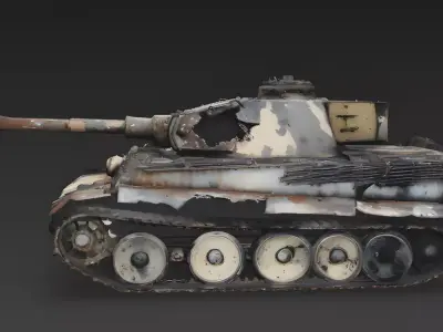 Realistic Destroyed Vintage Heavy Tank 3D Model Low-poly 3D model