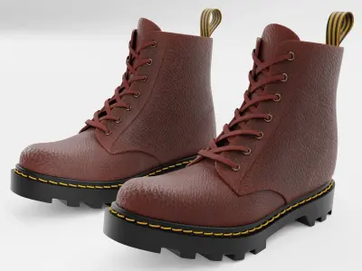 Leather Boot Combat - Military Tactical Brown Red Low-poly 3D model