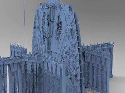 Art Deco Sci-F Mothership base with bridges 3 3D model