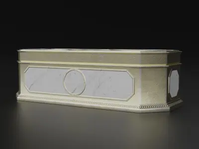 Antique rectangular jewellery box with gold plated ornate S Low-poly 3D model