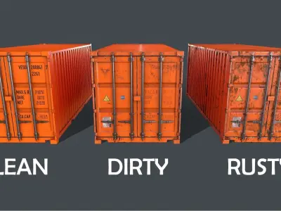 PBR 20 ft Shipping Cargo Container Version 1 - Orange Low-poly 3D model