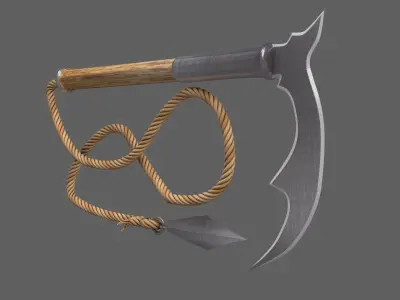 Kusarigama axe with rope 3D model