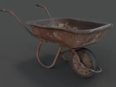 Old hand wheelbarrow Low-poly 3D model