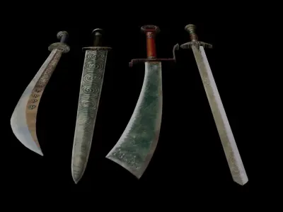 Lowpoly Swords three chinese Free low-poly 3D model
