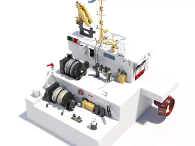 Tugboat and civil ships equipment asset  Low-poly 3D model