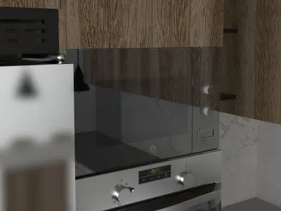 Kitchen modern with wooden cabinets 3D model