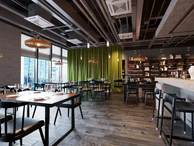 Industrial Loft Restaurant And Wine Bar Interior Scene 3D model