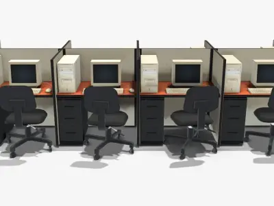 Office Computers  Low-poly 3D model