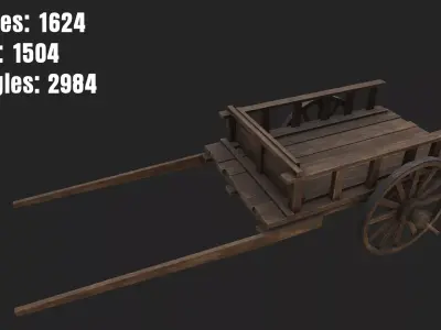 Gameready Lowpoly Wooden Wagen 3D Model Low-poly 3D model