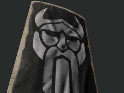 Slavic square leather shield-painted black with  God symbol Low-poly 3D model