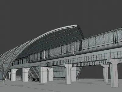 Monorail station with train 2023 II 3D model