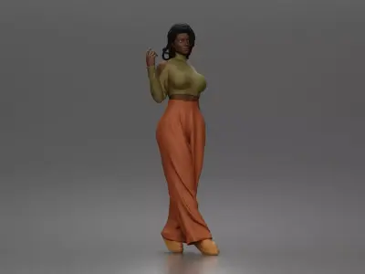 woman flaunts cold shoulder crop turtleneck wide leg trousers 3D print model