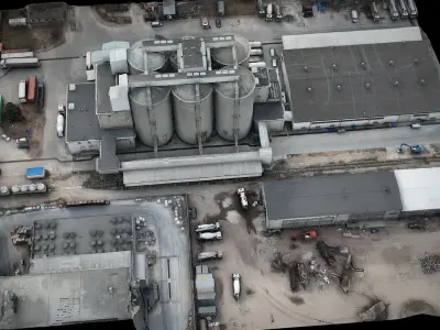 factory industrial building tubes terrain drone scan 3D model
