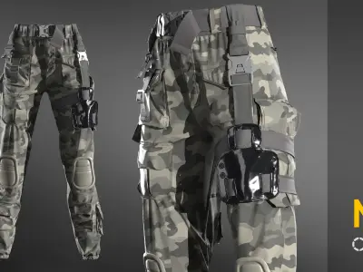 Military trousers - pants  Marvelous designer project and OBJ 3D model