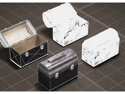 Old Worn Metal Utility Toolbox - Lunchbox Set Low-poly 3D model