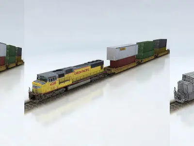 Double Stack Shipping Container Train Set SD70M Low-poly 3D model