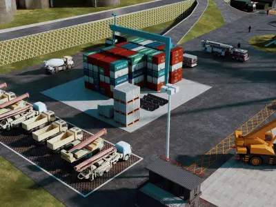 Industrial Marine Terminal And Coastal Factory Scene 3D model