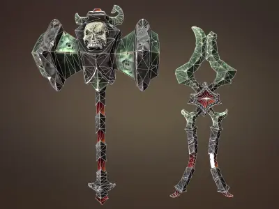 Undead blacksmith hammer and tongs Low-poly 3D model