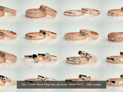 300 Couple Band Ring 3dm stl render detail Part-2  3D Model Pack