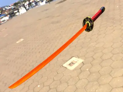 Katana orange samurai sword 3D model