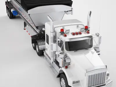 Long Hood Truck Generic Live Bottom Trailer 04 3D model